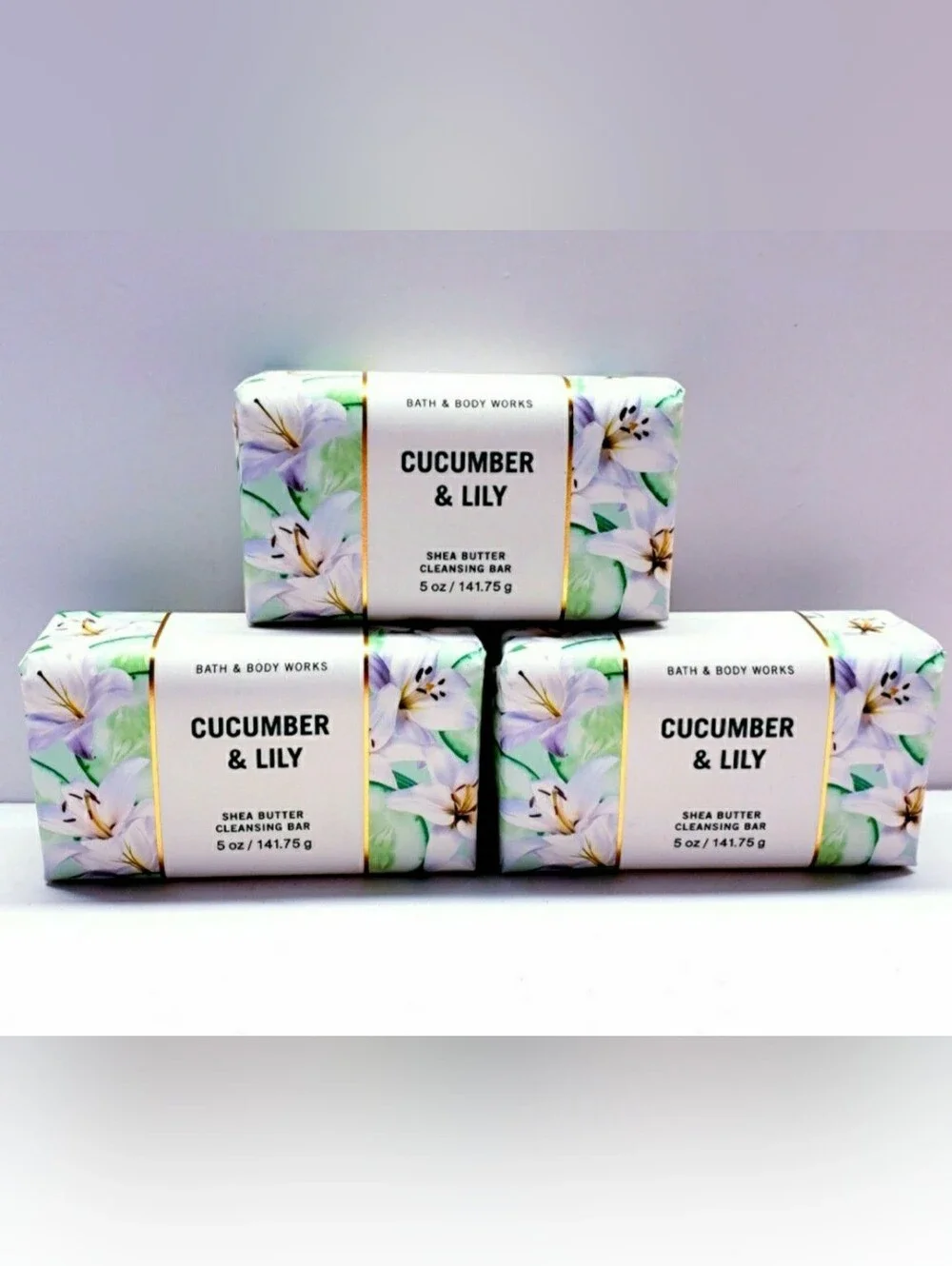 Bath & Body Works CUCUMBER & LILY Shea Butter Cleansing Bar Soap, 5 oz (3 pack)